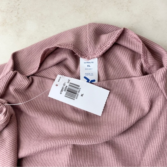 Old Navy Women XL Shirt Mauve Pink Long Sleeve Rouched Mock Neck Go Dry Ribbed - Picture 6 of 8
